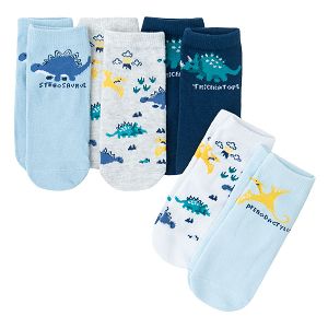 Κάλτσες 5 ζεύγη λευκές, γαλάζιες και μπλε με στάμπα δεινόσαυρους
