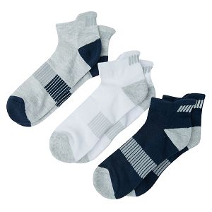 Κάλτσες αθλητικές 3 ζεύγη λευκές, γκρι και μπλε