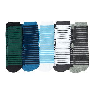 Κάλτσες 5 ζεύγη πράσινες, μπλε, γαλάζιες, λευκές και μαύρες με ρίγες