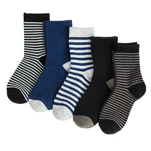 Blue, grey, black stripes socks- 5 pack