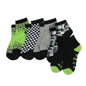 Fluo green, black and grey socks- 5 pack