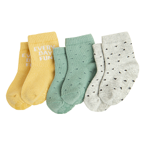 Yellow, green and grey socks- 3 pack