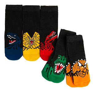 Black socks with dinosaurs print- 5 pack