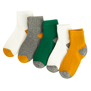 Grey, white, green, blue, yellow socks- 5 pack