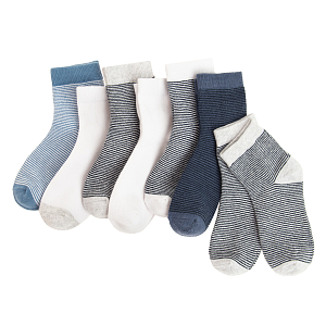 Blue stripes and white socks- 7 pack