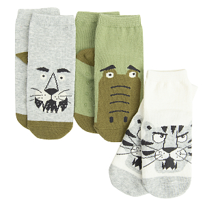 Grey and green socks with animals print- 3 pack