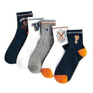 White, blue, grey socks TIGER- 5 pack