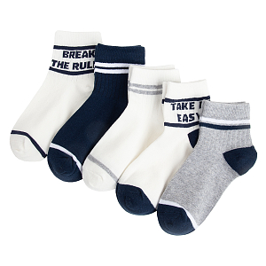 White and blue atheletic socks - 5 pack