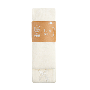 White organic cotton tights with a bow- 2 pack