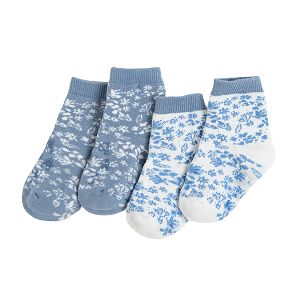 Κάλτσες 2 ζεύγη μπλε και λευκό με στάμπα λουλούδια