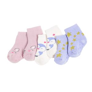 Κάλτσες 3 ζεύγη ροζ, λευκή και μωβ με αντιολισθητικές σόλες