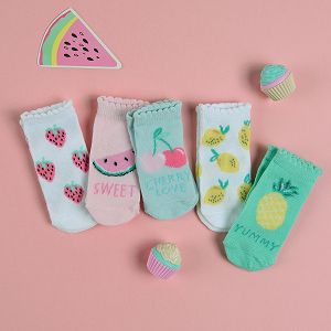 Pastel color with fruit print ankle socks- 5 pack