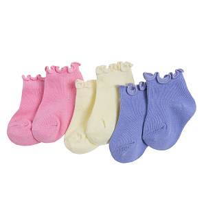 Blue pink yellow ankle socks - 3 pack
