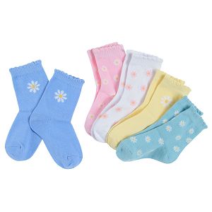 Pastel color sockes with daisies print- 5 pack