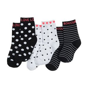 White and black polka dot socks- 3 pack