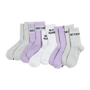 Grey violet and white socks- 5 pack