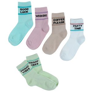 High socks with print motto on top- 5 pack