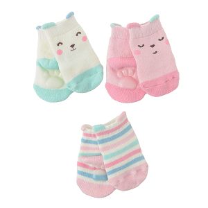 Κάλτσες 3 ζεύγη ροζ και λευκές με αντιολισθητικές σόλες