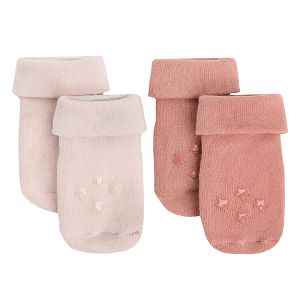Κάλτσες 2 ζεύγη ροζ μπουσουλήματος με αντιολισθητικά πατουσάκια