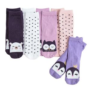 Pink, purlpe, white socks with animals socks- 5 pack