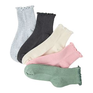 Κάλτσες 5 ζεύγη γκρι, μαύρες, εκρου, ροζ και πράσινες