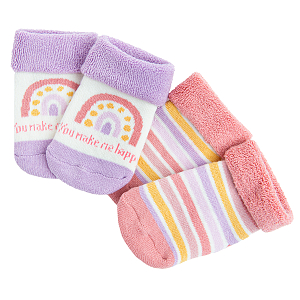 YOU MAKE ME HAPPY socks and pink stripes- 2 pack