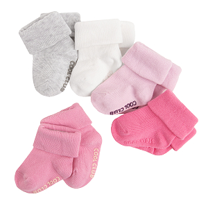 Grey, white, pink purple socks- 5 pack
