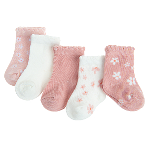Pastel colors socks with daisies print- 5 pack