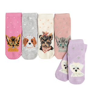 pastel colors socks with cats print- 5 pack