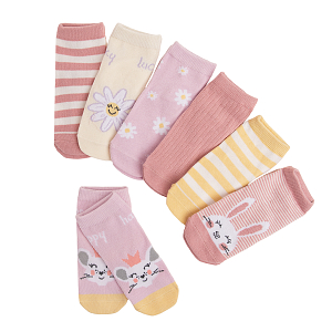 Pastel colorhigh socks with animals print- 5 pack
