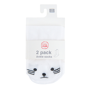White socks with kitten print- 2 pack