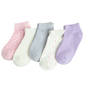Pink, white, purple, grey ankle socks- 5 pack