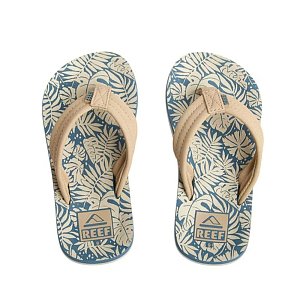 Reef Kids Ahi Flip Flops Blue/Tan Palm