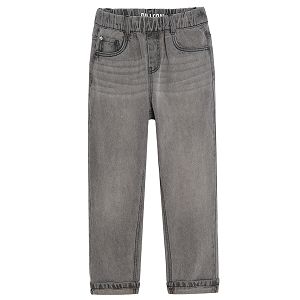 Grey denim trousers with adjustable waist