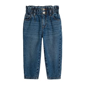Denim trousers with wide elastic waist and buttons