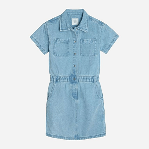Denim short sleeve dress with elastic waistband