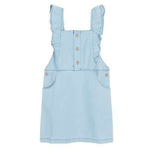 Denim dungaree with skirt buttons and ruffle on the side