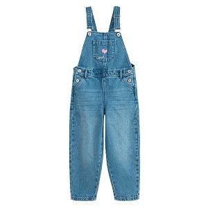 Denim dungaree trousers with small pink balloon print