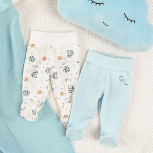 Light blue and white with racoon print footed leggings- 2 pack