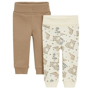 Brown and ecru with forest animals footless leggings- 2 pack