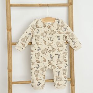 Ecru footless overall with bears print