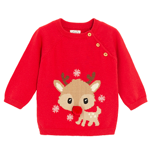Red sweater with raindeer print