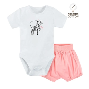 White short sleeve boyduit with zebra and pink shorts clothing set