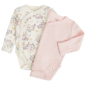 Pink and ecru floral long sleeve wrap bodysuits- 2 pack