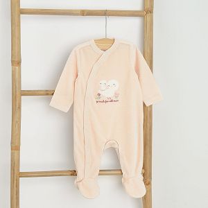 Ecru footed wrap overall with mommy and chick print