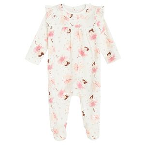 Ecru long sleeve footed overall with ballerinas print