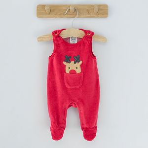 Red dungarees with reindeer