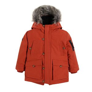 Jacket with side pockets with detachable fur on the hood