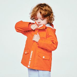 Orange hooded zip through raincoat