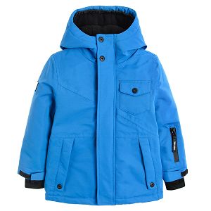 Blue hooded ski jacket